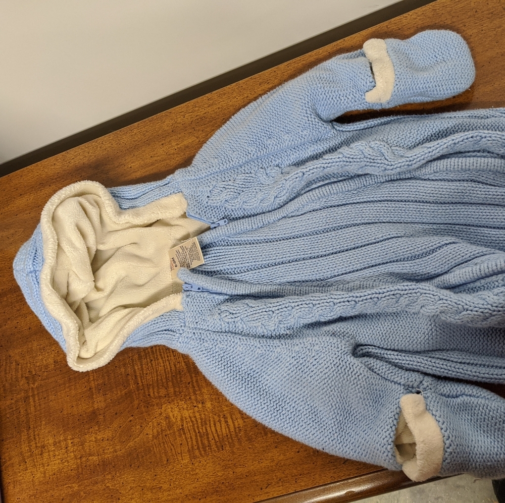 Faded Glory Blue Cable Sweater lined bunting hoode